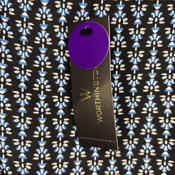 WORTHINGTON NEW Wrap Blouse XL 3/4 Sleeve V-Neck Black Blue White Ruffle XL - Picture 5 of 6